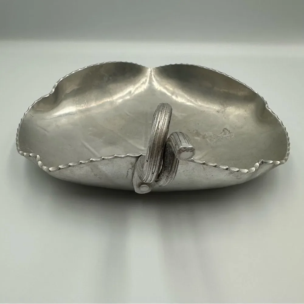 Vintage Buenilum Aluminum Leaf Dish with Handle Handwrought Mid-Century Modern